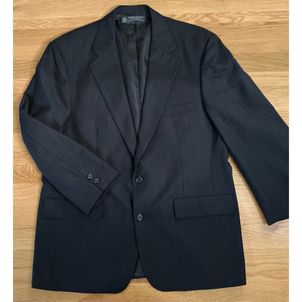 Brooks Brothers 44R Navy Pinstripe Blazer 100% Wool USA 2 Button Sport Coat